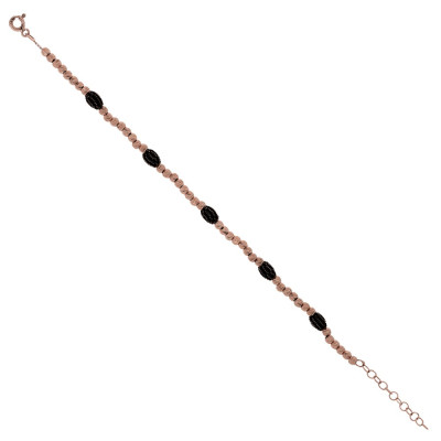 ΓΥΝΑΙΚΕΙΟ ΑΣΗΜΕΝΙΟ 925 PRINCE SILVERO ΒΡΑΧΙΟΛΙ ROSE 5 ΜΠΙΛΙΕΣ BLACK ΖΙΡΓΚΟΝ 9E-BR031-2B (20CM)