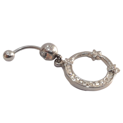 BD JEWELERY Piercing ατσάλι 316-L σκουλαρίκια belly αφαλού με σχεδιο κυκλος με αστερια 5cm BD-1053