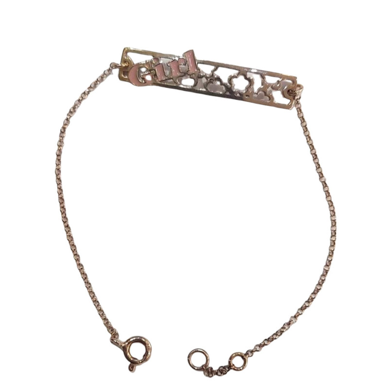 Παιδικό βραχιόλι ασήμι 925 rose gold με σχέδιο στο κέντρο τη λέξη girl 18 εκατοστά επιπλατινωμένο με δύο θέσεις μία στα 16 και μία στα 18 εκατοστά - KalliopiSilver