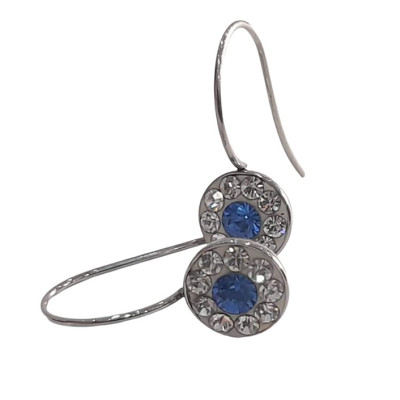 BD JEWELERY Σκουλαρικια κρεμαστα από ατσαλι με λευκα και μπλε ζιργκον 3χ1,3cm