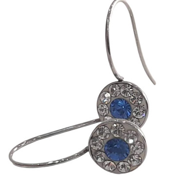 BD JEWELERY Σκουλαρικια κρεμαστα από ατσαλι με λευκα και μπλε ζιργκον 3χ1,3cm