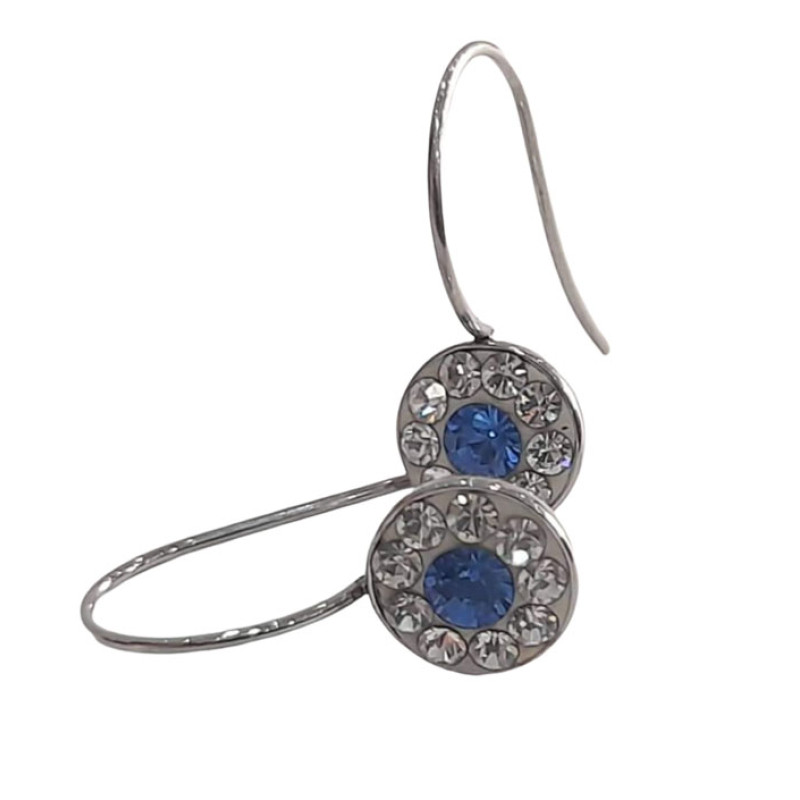 BD JEWELERY Σκουλαρικια κρεμαστα από ατσαλι με λευκα και μπλε ζιργκον 3χ1,3cm - KalliopiSilver