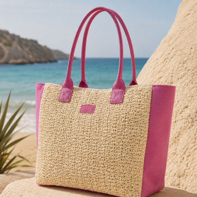 Verde Ψάθινη Τσάντα Θαλάσσης Φούξια 14-0358-fuchsia