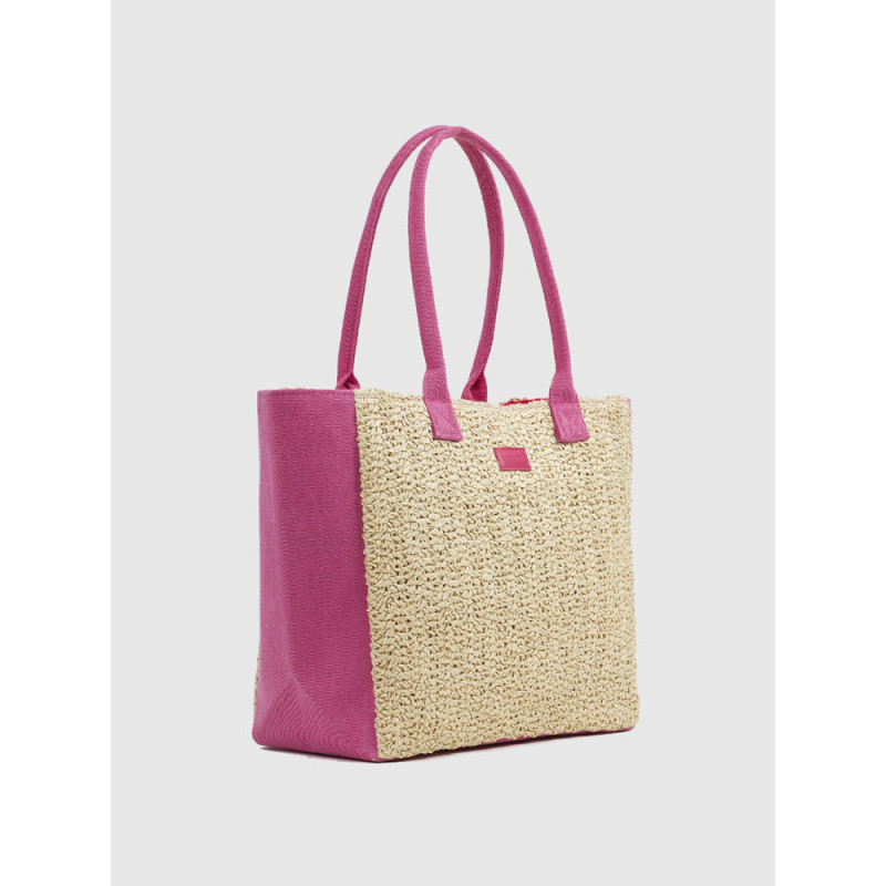 Verde Ψάθινη Τσάντα Θαλάσσης Φούξια 14-0358-fuksia
