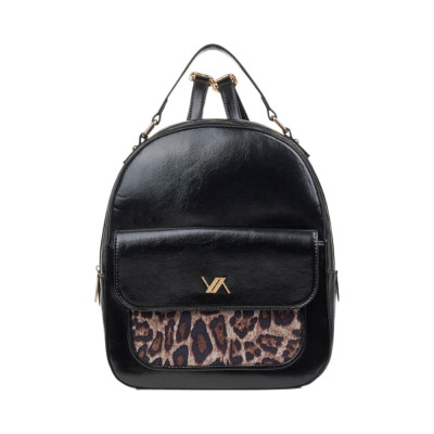 Verde Γυναικεια τσαντα πλατης backpack μαυρο animal print 16-8140-black