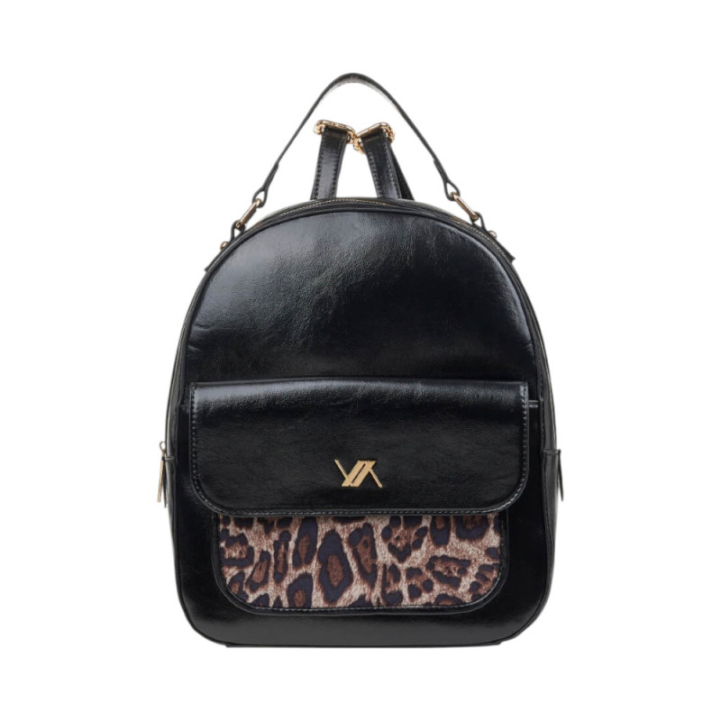 Verde Γυναικεια τσαντα πλατης backpack μαυρο animal print 16-8140-black - KalliopiSilver