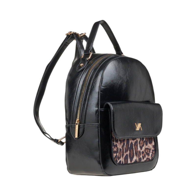 Verde Γυναικεια τσαντα πλατης backpack μαυρο animal print 16-8140-black - KalliopiSilver