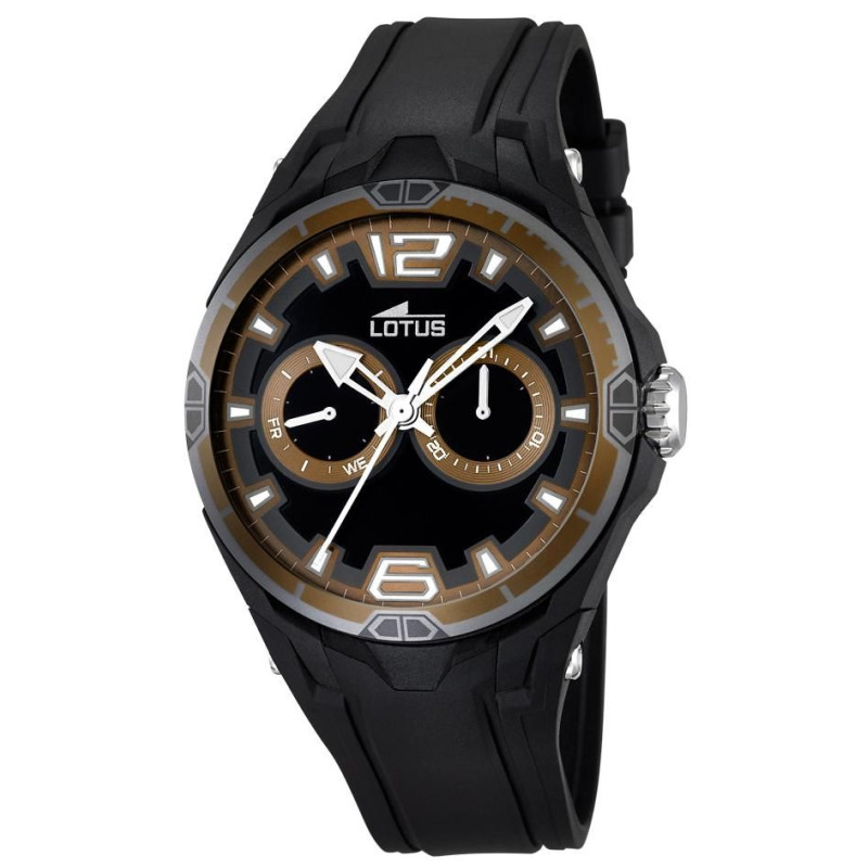 Lotus Mens Quartz Watch with Black Dial Analogue Display and Black Rubber Strap 18184/5 - KalliopiSilver Lotus Mens Quartz Watch with Black Dial Analogue Display and Black Rubber Strap 18184/5 - KalliopiSilver