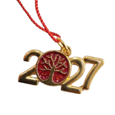 Γούρι χειροποίητο 2027 με φουντα και χρυσο 2027 3χ5cm 2027-GF3005