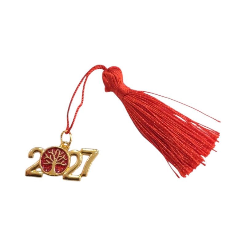 Γούρι χειροποίητο 2027 με φουντα και χρυσο 2027 3χ5cm 2027-GF3005 Γούρι χειροποίητο 2027 με φουντα και χρυσο 2027 3χ5cm 2027-GF3005