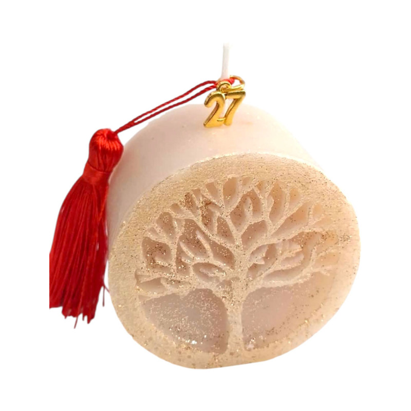 Γουρι 2027 Απο Αρωματικο Κερι μικρο στρογγυλο με δεντρο και γκλιτερ 7x7cm 2027-GKR1004