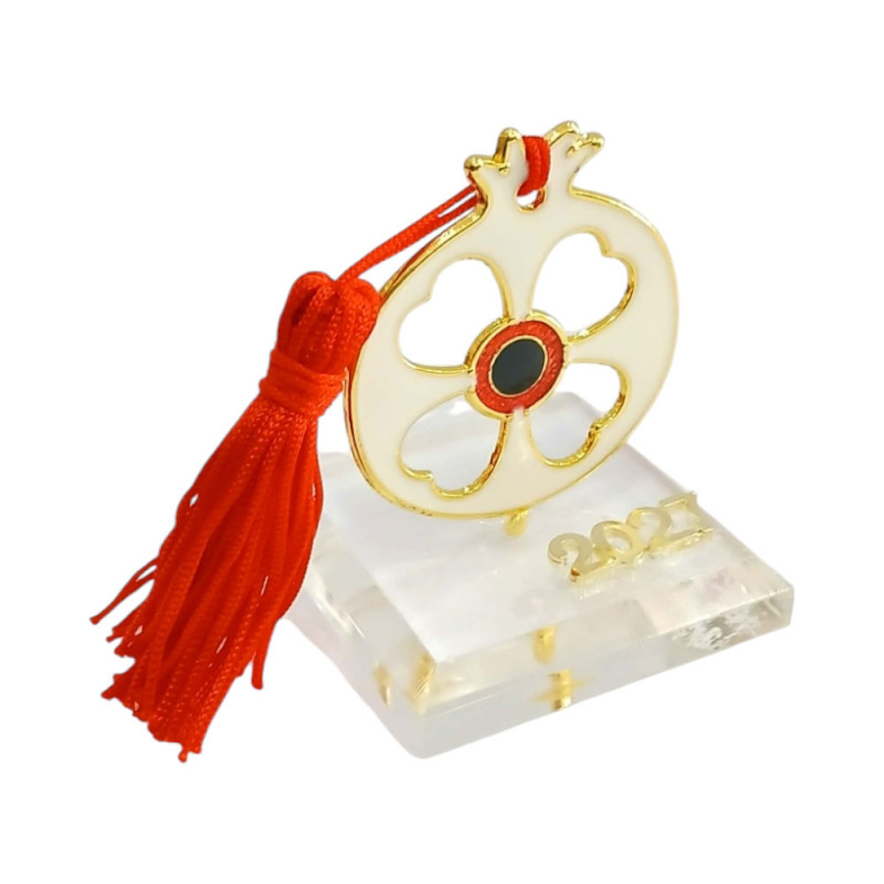 Γουρι 2027 σε πλεξιγκλας με λευκο ροδι τετραφυλλο τριφυλι 5x5x7cm GP30032027-GP3003