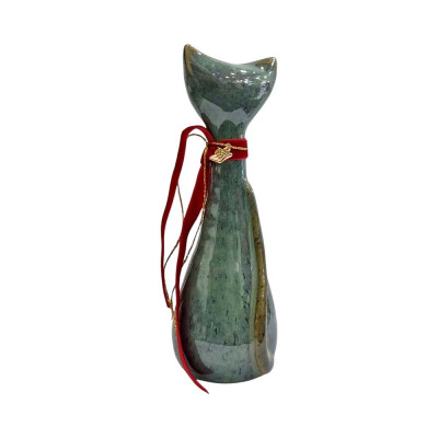 Γουρι 2027 χειροποιητη κεραμικη γυαλιστερη πρασινη γατα 5χ16cm 2027-RZ80-252