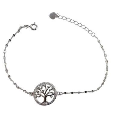 Prince silvero Γυναικειο ασημενιο 925 βραχιολι Ασημι δεντρο ζωης με περιμετρικα καρφωτα ζιργκον 2A-BR456-1