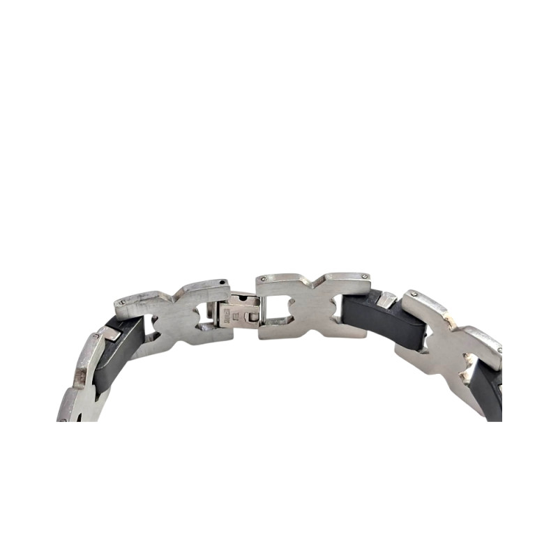 Ανδρικο βραχιολι ατσαλινο με καουτσουκ Ασημι με 'Χ' και Σταυρό μηκος 22cm 306100303 Ανδρικο βραχιολι ατσαλινο με καουτσουκ Ασημι με 'Χ' και Σταυρό μηκος 22cm 306100303