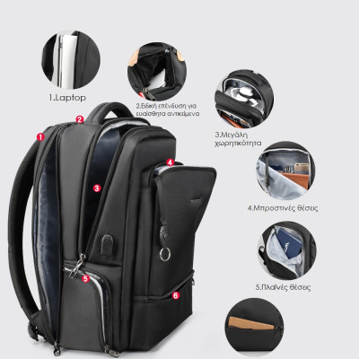 TIGERNU ανδρικο Backpack Σακίδιο Πλάτης μαύρη Tigernu T-B3585 15.6" Black
