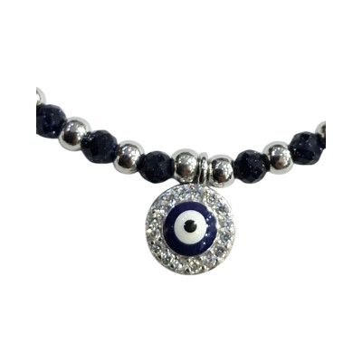Ασημενιο Κολιέ Visetti με shiny και blue saphire πετρες και ματι  στρογγυλο 404-2005-1