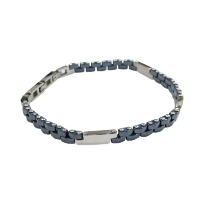 Ανδρικο βραχιολι VISETTI ατσαλι ασημι μπλε 23cm 51C-BR328SC