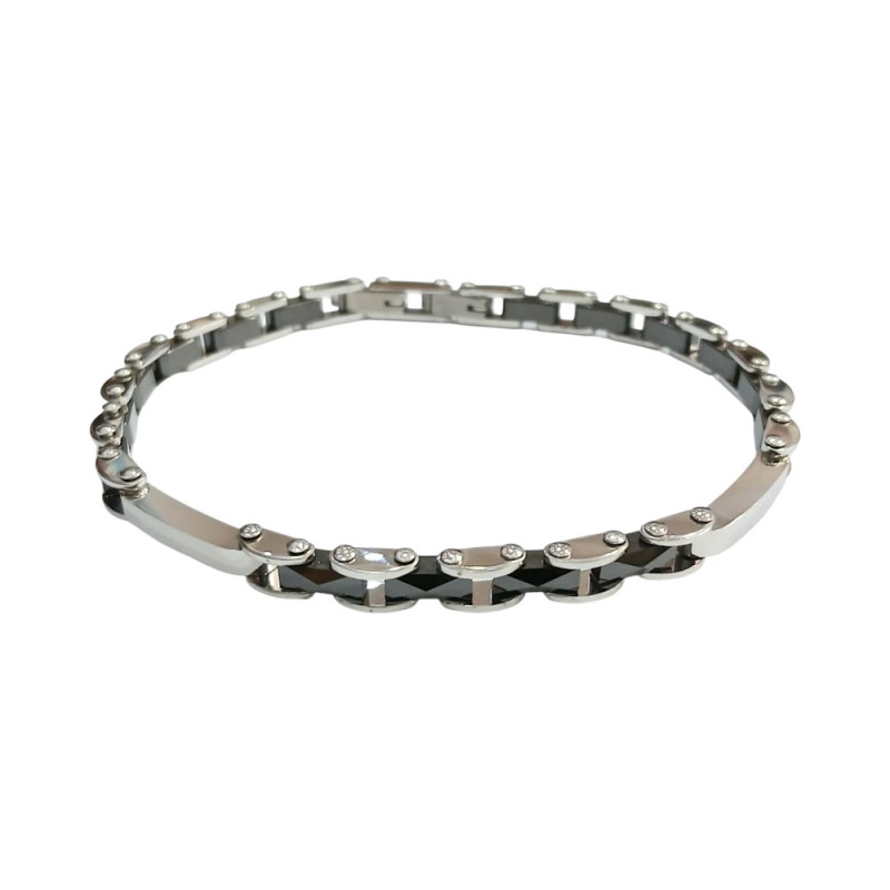 Ανδρικο βραχιολι VISETTI ατσαλι ασημι μαυρο 22cm 51C-BR329S - KalliopiSilver