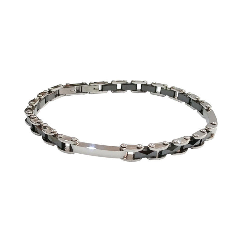 Ανδρικο βραχιολι VISETTI ατσαλι ασημι μαυρο 22cm 51C-BR329S - KalliopiSilver