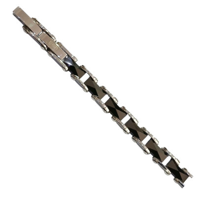 Ανδρικο βραχιολι VISETTI ατσαλι ασημι μαυρο 22cm 51C-BR329S - KalliopiSilver