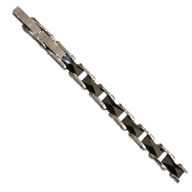 Ανδρικο βραχιολι VISETTI ατσαλι ασημι μαυρο 22cm 51C-BR329S - KalliopiSilver