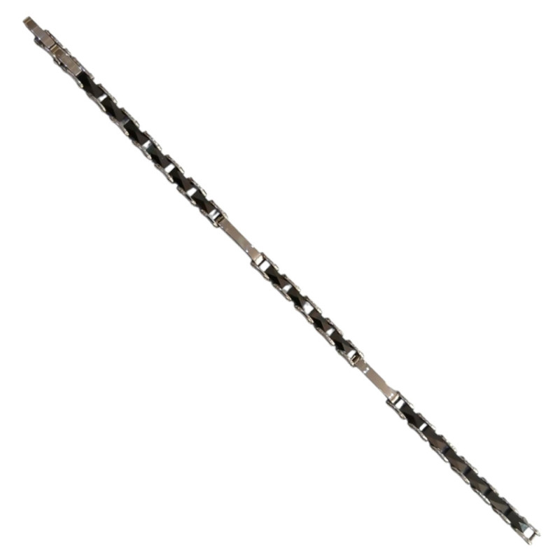 Ανδρικο βραχιολι VISETTI ατσαλι ασημι μαυρο 22cm 51C-BR329S - KalliopiSilver