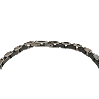 Ανδρικο βραχιολι VISETTI ατσαλι ασημι μαυρο 22cm 51C-BR329S - KalliopiSilver