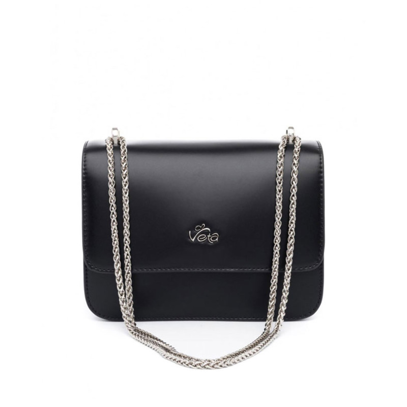 VETA Γυναικεία Τσαντα CALLIE ώμου μαύρη με ασημί αλυσίδα 6100-101 - KalliopiSilver
