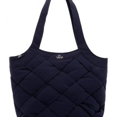 VETA Μπλε τσάντα PEYTON ώμου puffer με χειροποίητη πλέξη 6174-6