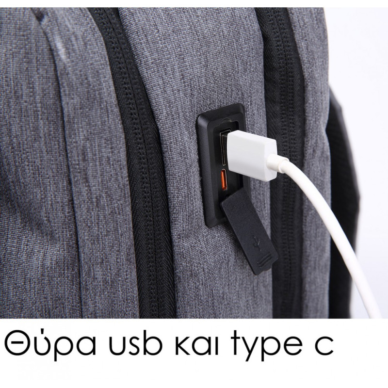 Lavor Ανδρικο Backpack Σακίδιο Πλάτης γκρι Lavor-701 grey - KalliopiSilver