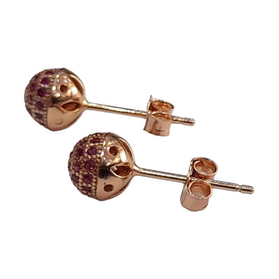 ΓΥΝΑΙΚΕΙΟ ΑΣΗΜΕΝΙΟ 925 PRINCE SILVERO ΣΚΟΥΛΑΡΙΚΙ ROSE GOLD ΜΠΙΛΙΑ RUBY 0,5χ1,5cm 8A-SC195-2R - KalliopiSilver