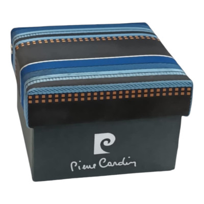 PIERRE CARDIN Σετ Δωρου SATIN SILK Γραβατα ριγε με Μανικετοκουμπα σε μπλε χρωμα 90249-130