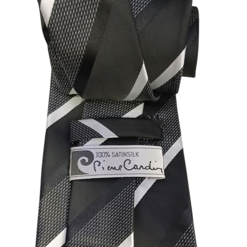 PIERRE CARDIN Σετ Δωρου SATIN SILK Γραβατα ριγε με Μανικετοκουμπα σε μαυρο γκρι χρωμα 90249-170 - KalliopiSilver PIERRE CARDIN Σετ Δωρου SATIN SILK Γραβατα ριγε με Μανικετοκουμπα σε μαυρο γκρι χρωμα 90249-170 - KalliopiSilver
