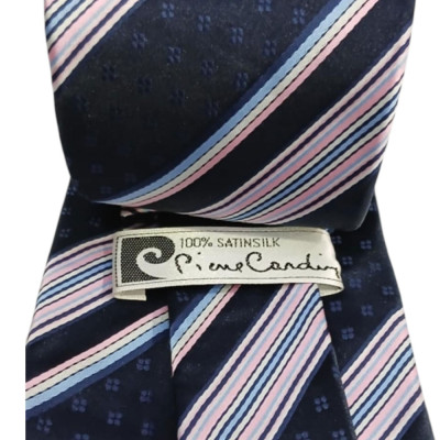 PIERRE CARDIN Σετ Δωρου SATIN SILK Γραβατα ριγε με Μανικετοκουμπα σε μπλε ροζ χρωμα 90249-200 - KalliopiSilver