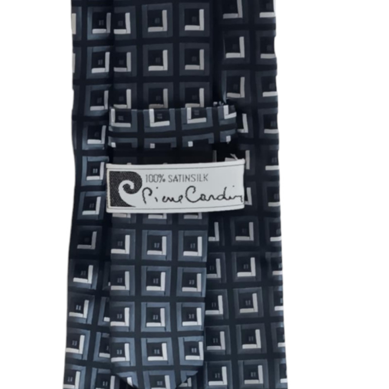 PIERRE CARDIN Σετ Δωρου SATIN SILK Γραβατα με Μανικετοκουμπα σε μαυρο χρωμα με τετραγωνα 90249-310 - KalliopiSilver