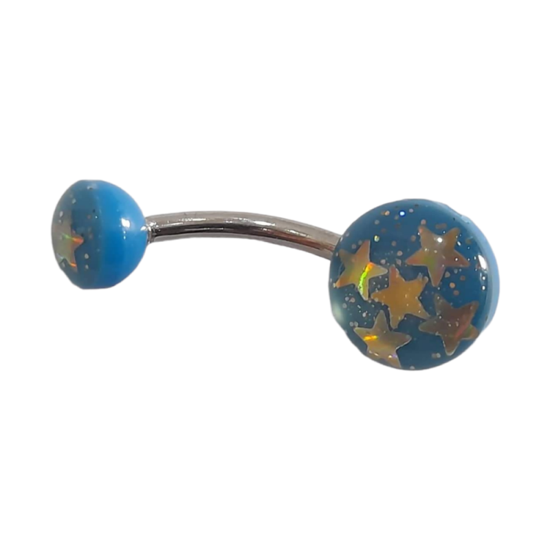 BD JEWELERY Piercing ατσάλι 316-L σκουλαρίκια αφαλού μπλε με αστερια 2,5cm BD-1024 - KalliopiSilver