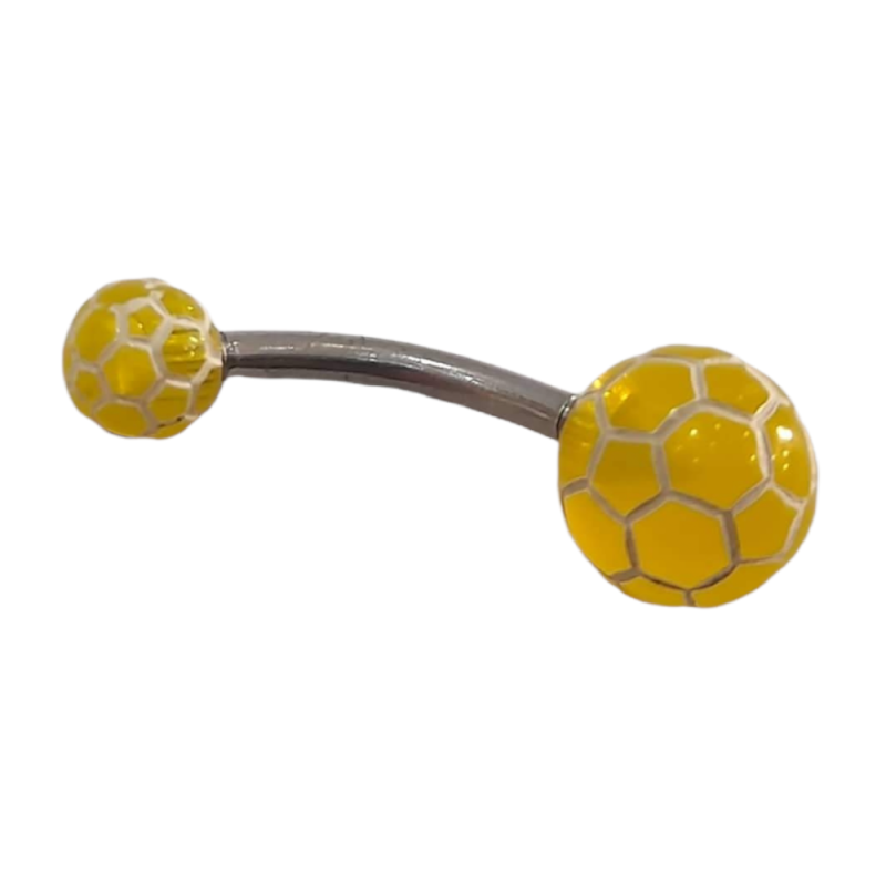 BD JEWELERY Piercing ατσάλι 316-L σκουλαρίκια belly αφαλού  σχεδιο κιτρινη μπαλα 2,5cm BD-1025 - KalliopiSilver