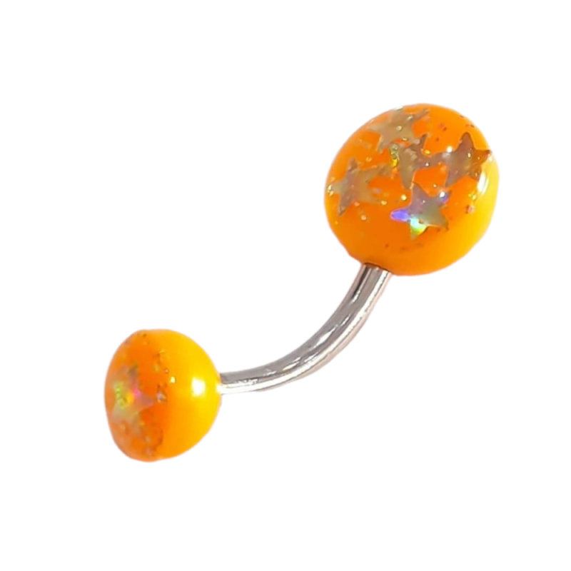 BD JEWELERY Piercing ατσάλι 316-L σκουλαρίκια αφαλού πορτοκαλι με αστερια 2cm BD-1054 - KalliopiSilver