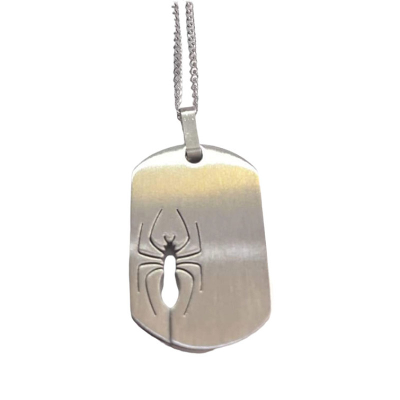 BD JEWELERY Ανδρικο κολιε ταυτοτητα από ατσαλι σχεδιο αραχνη 2χ3,5cm αλυσιδα 50cm - KalliopiSilver