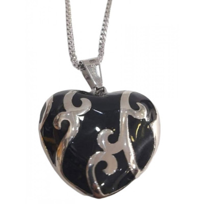 BD JEWELERY Γυναικειο κολιε από ατσαλι με μαυρη καρδια 2,5χ2,5cm αλυσιδα 50cm