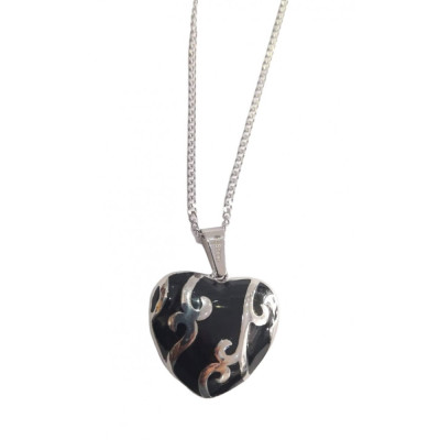 BD JEWELERY Γυναικειο κολιε από ατσαλι με μαυρη καρδια 2,5χ2,5cm αλυσιδα 50cm - KalliopiSilver