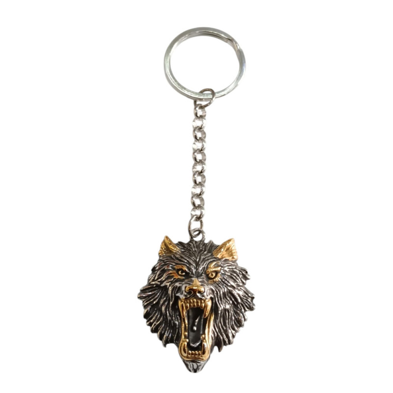 BD JEWELERY Μπρελοκ από ατσαλι ασημι χρυσο λυκος WOLF 4χ12cm BSP1536 - KalliopiSilver