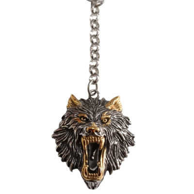 BD JEWELERY Μπρελοκ από ατσαλι ασημι χρυσο λυκος WOLF 4χ12cm BSP1536