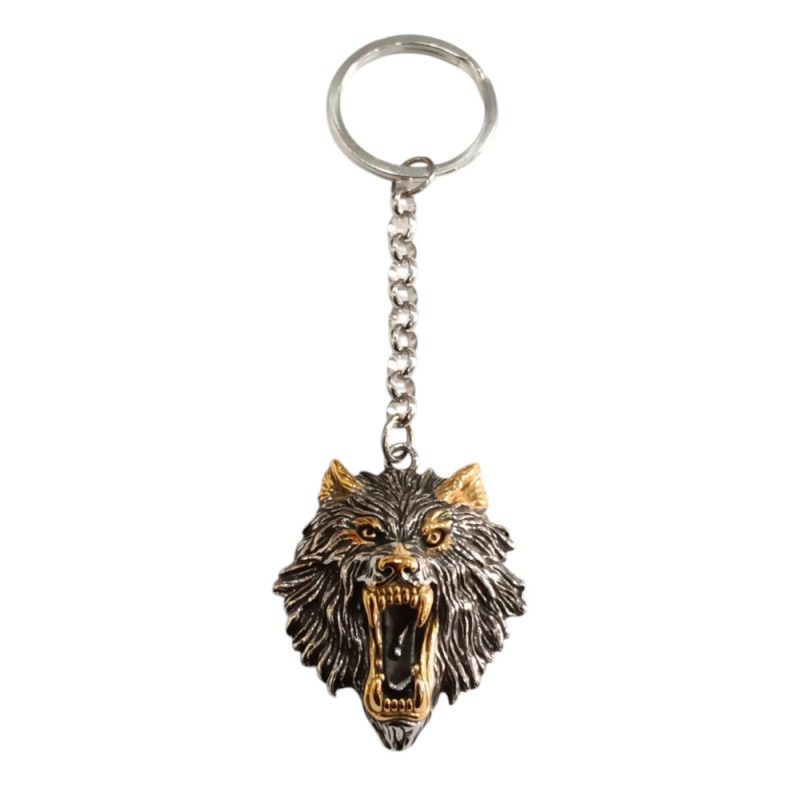BD JEWELERY Μπρελοκ από ατσαλι ασημι χρυσο λυκος WOLF 4χ12cm BSP1536 - KalliopiSilver
