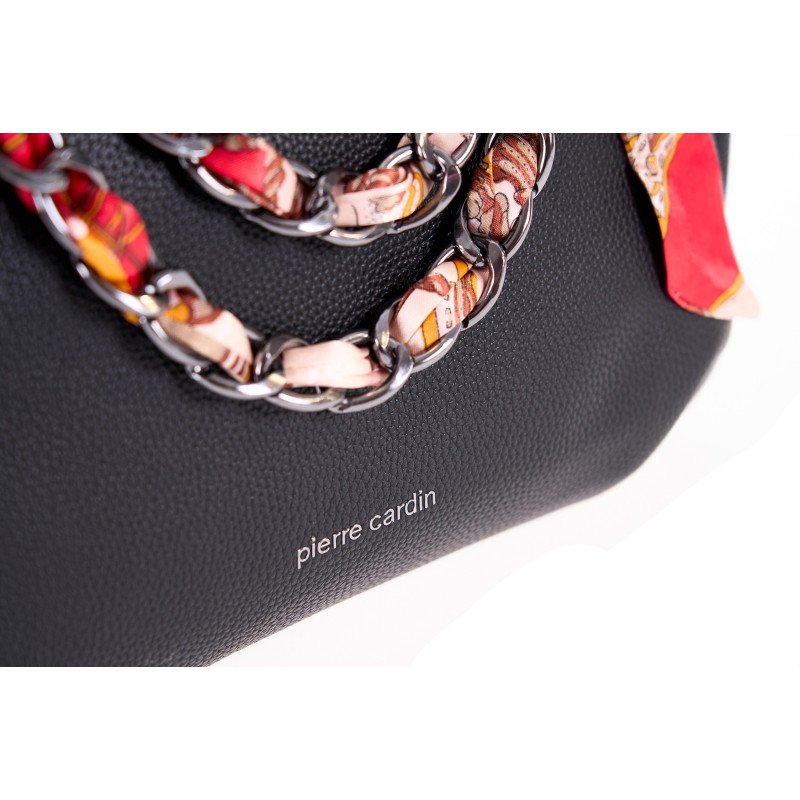 Τσάντα Ώμου Pierre Cardin Μαύρη Eco Leather με Ιμάντα & Αλυσίδα με Πολύχρωμο Μαντήλι CH06-73774-black