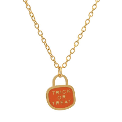 Κολιέ Ανοξείδωτο Ατσάλι με Κρεμαστό Charm Halloween Trick or Treat Αλυσίδα 45 cm CHA-251