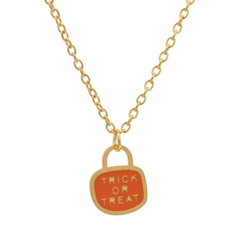 Κολιέ Ανοξείδωτο Ατσάλι με Κρεμαστό Charm Halloween Trick or Treat Αλυσίδα 45 cm CHA-251 - KalliopiSilver