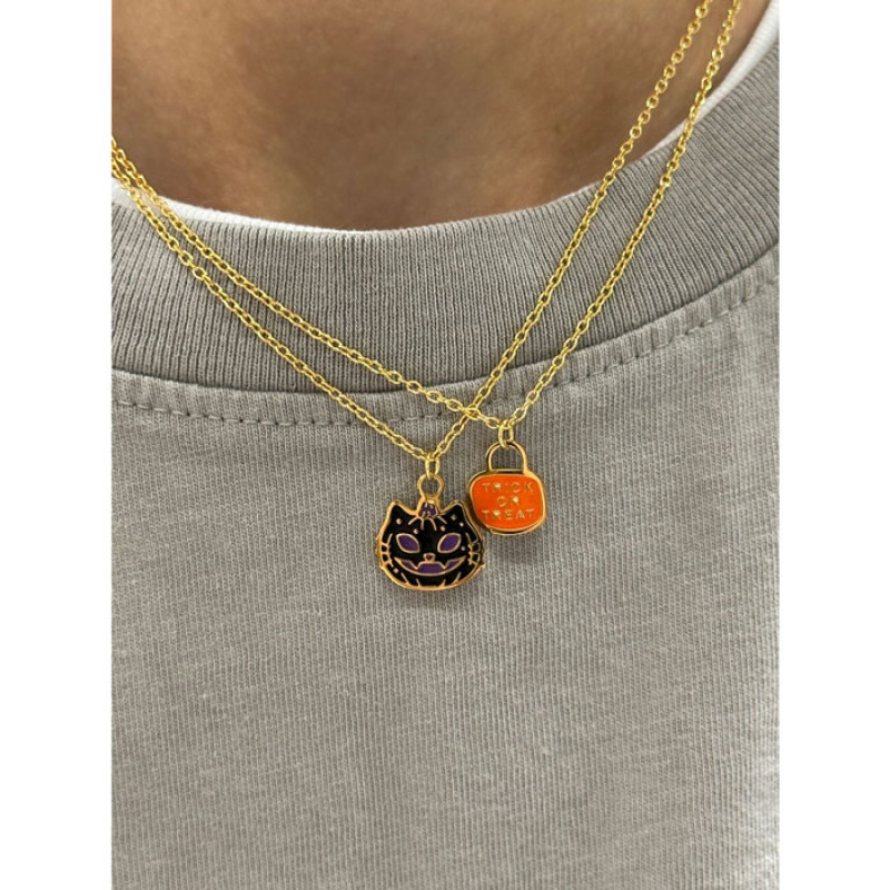 Κολιέ Ανοξείδωτο Ατσάλι με Κρεμαστό Charm Halloween Trick or Treat Αλυσίδα 45 cm CHA-251 - KalliopiSilver