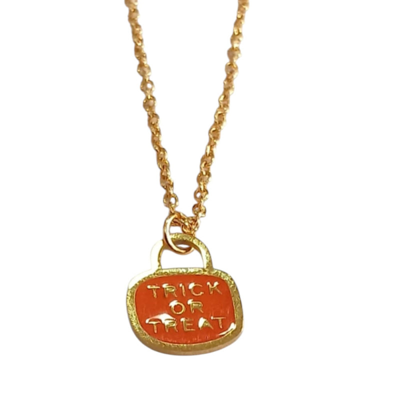 Κολιέ Ανοξείδωτο Ατσάλι με Κρεμαστό Charm Halloween Trick or Treat Αλυσίδα 45 cm CHA-251 - KalliopiSilver